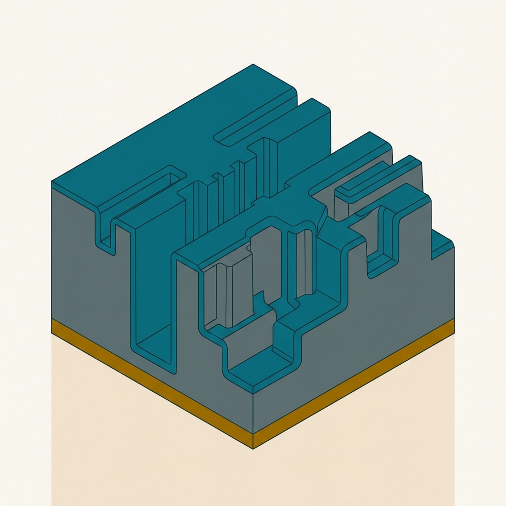 Illustration of ALD: a uniform thin skin coating every contour of a 3D trenched structure